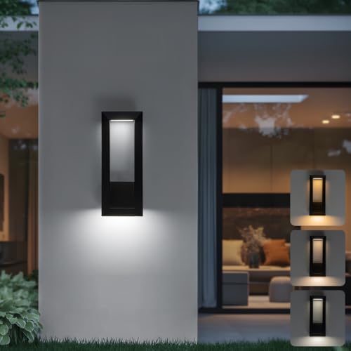 OUPAVOCS Outdoor Wall Lights, Modern LED Porch Lights 3000K-5000K, Dimmable Exterior Lighting Fixtures Wall Mount, 3CCT Color Changing Patio Sconces for House, Front Door, Garage
