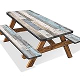 Picnic Table Cover with Bench Covers Camping Essentials Farmhouse Outdoor Table Covers with Elastic Waterproof Camping Tablecloth for Picnic Party Travel