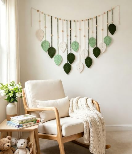 Artisoul Makramee Wandbehang Wandteppich Boho Deko Makramee Blätter - Gewebter Wandbehang für Wohnzimmer Schlafzimmer Kinderzimmer, Boho Wanddeko, Einzugsgeschenk, Grün – Bild 6