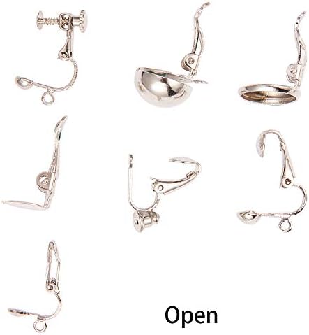 SUNNYCLUE 1 Box 7 Styles Clip-on Earring Converters Non-pierced Earring Components Include Cabochon Setting & Dangle Earring Clips with Easy Open Loop for DIY Earring Jewellery Making