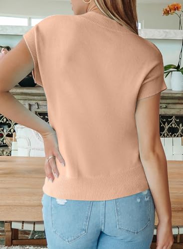 Image of EVALESS Short Sleeve Sweater for Women Crewneck Color Block Knit Tops 2026 Summer Trendy Cap Sleeve Sweater Vest