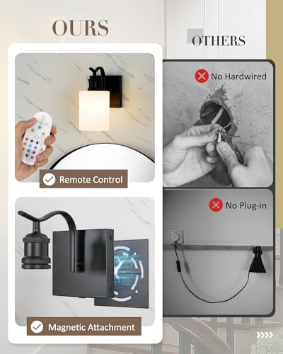 Image of 1-Light Bathroom Wall Sconce, Matte Black Modern Wall Light Fixture with Frosted Glass Shade RGB Bulb, RGB 12 Colors Modes Rechargeable Wall lamp for Bedroom Living Room, ZCVL01BK-1B