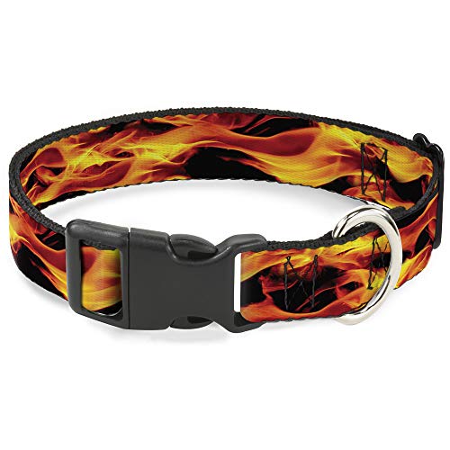 Buckle-Down Plastic Clip Collar - Flames Vivid Black/Orange - 1/2" Wide - Fits 8-12" Neck - Medium by Buckle-Down - Used condition - US$11.73