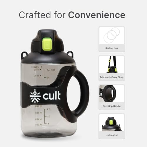 Image of CULT 2 Litre Gym Water Jug & Gallon Bottle 2.2L | Large Water Bottle with Handle for Men & Women | Leakproof BPA-Free Sports Gallon Jug for Fitness & Workout (Black)