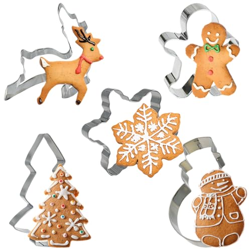 Armo 5 Pieces Stainless Steel Large Christmas Santa Snowman Angel Reindeer Gingerbread Man Biscuit Mould Xmas Cookie Cutter Set