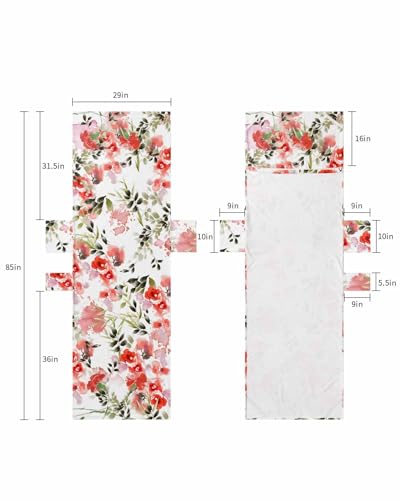 Red Botanical Beach Lounge Chair Towel Cover, Soft Chaise Lounge Towel with Side Pockets Patio Pool Chairs Cover for Beach/Pool Sunbathing 29x85 Watercolor Spring Summer Floral Elegant
