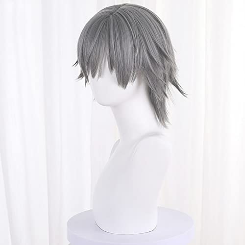 Image of Anime Gray Short Wigs Men Straight Wig with Bangs Women COS Game M!Trailblazer Wigs Halloween,Christmas,Comic con,Game Show,Party