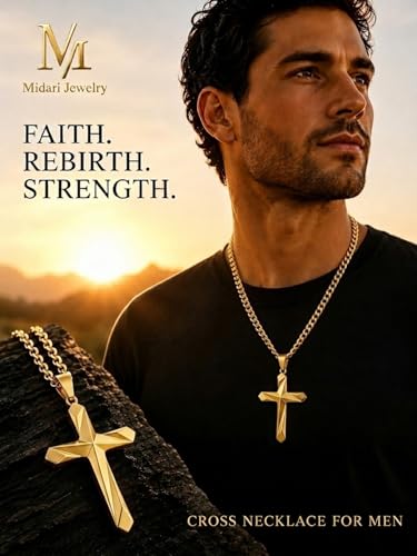 Image of Midari Gold Cross Necklace for Men 18K Gold Cross Pendant Minimalist Faith Necklace Christian Pendant Religious Gift