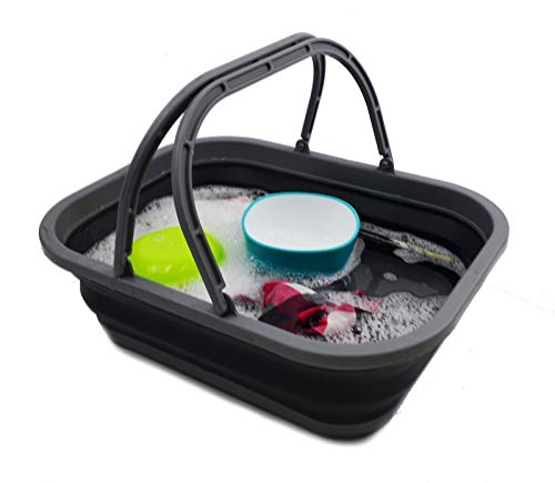 SAMMART 12L Faltbare Wanne mit Griff - Tragbarer Picknickkorb/Krater im Freien - Faltbare Einkaufstasche - Platzsparender Vorratsbehälter (Grey/Black, 1)