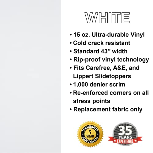 The Shadepro Rv Slideout Topper - 140" To 163" Trim To Fit Slide Out Awning Fabric Replacement For Rvs And Campers - Ultra-Durable Vinyl Fabric (White) #TOP1