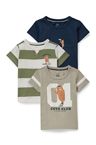 C&A Baby Jungen T-Shirt Kurzärmelig Streifen|Bedruckt 3er Pack|Multipack hellgrün 92