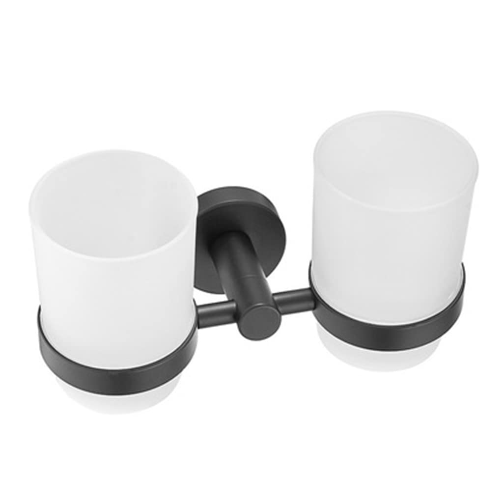 Wall Mounted Toothbrush Holder with Frosted Glass Tumbler, Stainless Steel Toothbrush Holder for Toothpaste