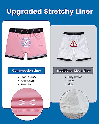 Image of maamgic Mens Swim Trunks with Compression Liner 5 Inch, Quick Dry Bathing Suit with Zipper Pockets, No-Chafing Swim Shorts