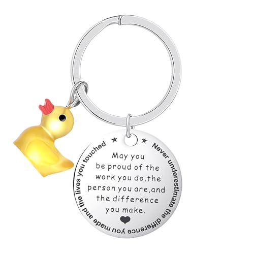 FRULX Unique Personalised Keychain Gift for Women Stainless Steel Yellow Duck Pendant Perfect Teacher Appreciation with Inspirational Quote Fashionable & Stylish Keyring for Her Motivational Keyring