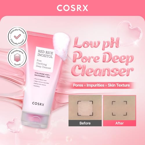 Image of COSRX Low pH Pore Deep Cleanser, Gentle Exfoliating Face Wash for Blackheads, Clogged Pores with Red Rice & Inositol, AHA BHA PHA, Non-Comedogenic, For Sensitive Skin, Korean Skin care, 5.07 fl.oz.