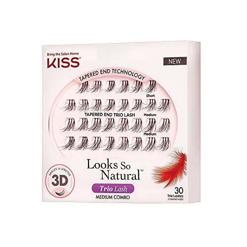 Kiss Looks So Natural Trio Lash Medium Combo Pack, False Eyelashes With Tapered End Technology, 3D Lengths & Angles, Easy Grip Tray With Built-In Glue Pocket, 30 Trio Lashes In Short & Medium Lengths #TOP2
