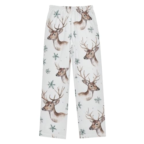 ZZXXB Watercolor Reindeer Boys Long Pants Soft Trousers Elastic Waist Kids Lounge Bottoms with Pockets S-XL