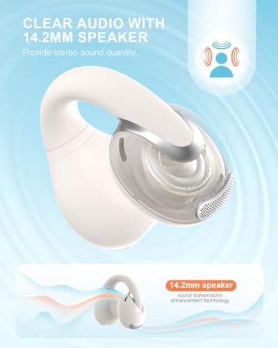 Image of Open Ear Clip Wireless Earbuds Bluetooth 5.4, Lightweight Comfort Sports Bone Conduction Headphones Built-in Mic for Clear Audio, Stable Fit Earphones 24H Play-Beige