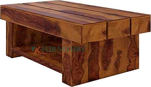 Image of VK Furniture Solid Sheesham Wood Center Coffee Table for Living Room Bed Room Waiting Room Hotels Office Restaurant Cafe | Wooden Coffee Table | Center Table | Brown Honey Finish