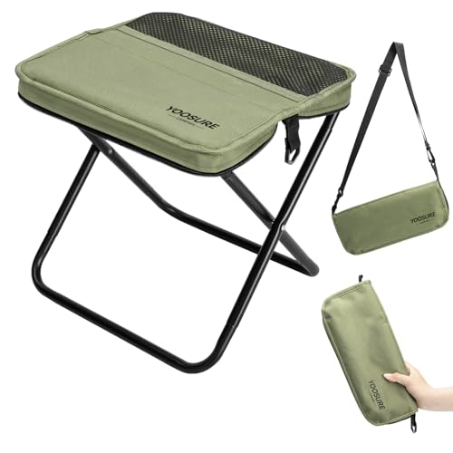 Image of Portable Folding Camp Stool with 2 Side Pockets, Lightweight Foldable Camping Stool for Adults, Backpacking Travel Fishing Stool, Compact Folding Seat Collapsible Purse Chair (Green)