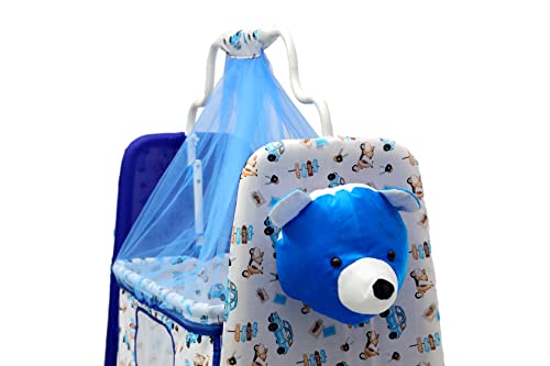 BABYBLESSING Metal Baby Cradle With Swing And Mosquito Net | With Swing Lock | Foldable | Sturdy And Safe | Durable | With Mosquito Net & Pillow | Jhulla | Baby Swing | 0-15 Months | Purple