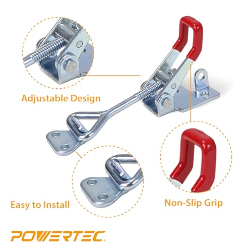 Image of POWERTEC 2PK Toggle Clamp, 400 lbs Holding Capacity, 4002 Adjustable Pull Action Latch for Smoker, Tool Box, Woodworking Jigs and Fixtures, Cabinet, Tool box, Door (20312)