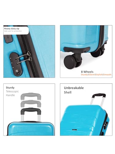 Image of Teakwood Small-Medium Size 8 Wheels Trolley Bag, Hard Cabin with Zipper Closure, Adjustable Push Button & TSA Lock System 360 Degree (Set of 2, Aqua Green)
