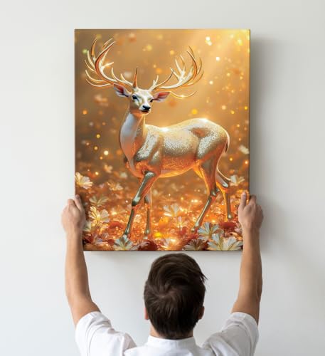 Image of ArtX Canvas Vastu Golden Deer Wall Painting, Big Size Canvas Painting For Living Room, Bedroom, Multicolor, Abstract, 58.0 X 45.0 cm, Set of 1