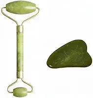 Kit de Massagem Facial com Pedra Anti-Estresse + Rolo Massageador – Rotina de Skincare, Relaxamento e Aparência Revitalizada – GuaSha