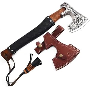 Custom Handmade Carbon Steel Viking Axe – 19” Inches Hand Forged Medieval Axe with Leather Sheath – Camping and Forest Hunting Hatchet – Gift for HIM (Full Leather)