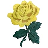 Hachikiko Iron On Embroidered Patch, Cool Beautiful Yellow Rose Flower Patch Badge Iron On Sew On Emblem Patch DIY Accessories Perfect for Jackets, Clothes, Hats, Dress, Backpack & Jeans