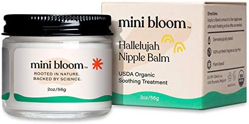 Mini Bloom Hallelujah Nipple Balm | USDA ORGANIC Soothing Ointment | Restores & Repairs Dry, Cracked, Sensitive Nipples | Lanolin-Free, Made w/ Aloe, Calendula, Olive & Sunflower Seed Oils | 2 oz
