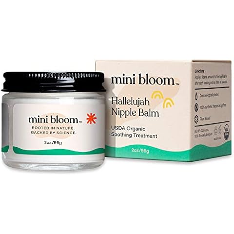 Mini Bloom Hallelujah Nipple Balm | USDA ORGANIC Soothing Ointment | Restores Dry, Cracked, Sensitive Nipples | Lanolin-Free, Made w/ Aloe, Calendula, Olive & Sunflower Seed Oils | 2 oz Cover