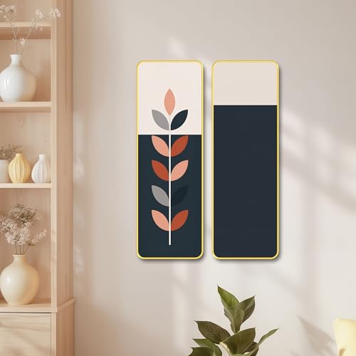 Image of The Castle Decor Modern Boho Wall Art Set of 2 for Living Room | Minimalist Botanical Leaf Painting | Abstract Nordic Wall Decor for Bedroom Office Hallway Home Decoration (Design-3, 19x27 Inch)
