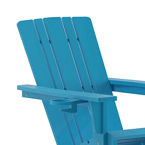Flash Furniture Halifax Adirondack Rocking Chair With Cup Holder, Weather Resistant Poly Resin Adirondack Rocking Chair, Blue #TOP5