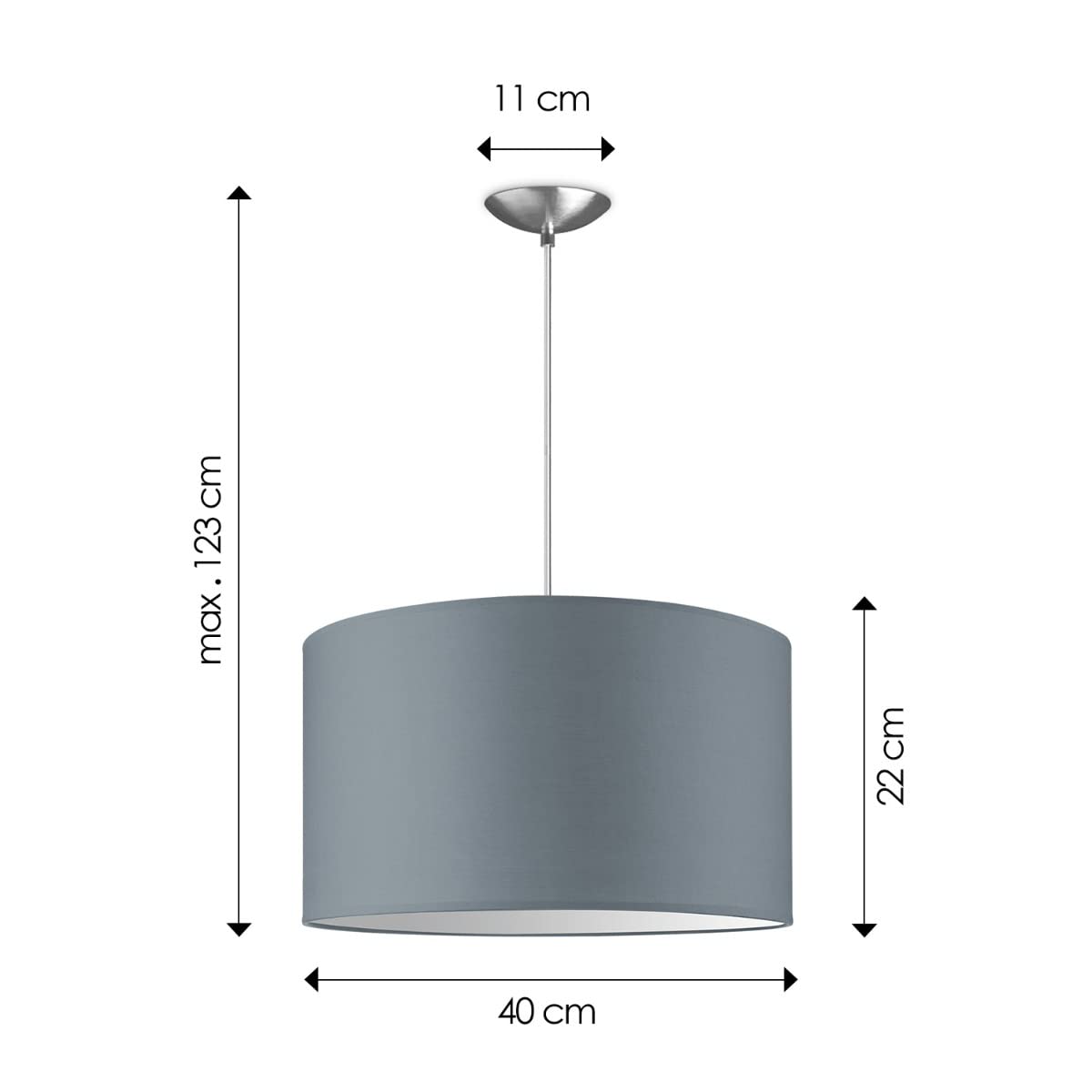 home sweet home collection Moderne Hängelampe Basic Bling | 40/40/100cm | hellgrau | Hängelampe aus Metall und Stoff | für E27 LED-Lampe | geeignet für Wohnzimmer, Schlafzimmer