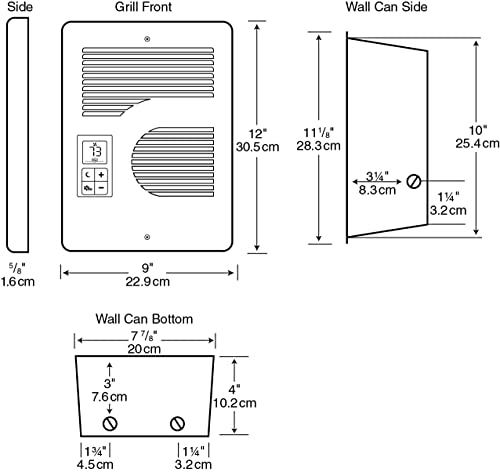 Cadet Energy Plus Wall Heater Complete Unit With Built-In Digital Thermostat (Model: Cec163Tw, Part: 65215), 5460/5120/3410 Btu, 240/208/120 Volt, 1600/1500/1000 Watt, White #TOP5
