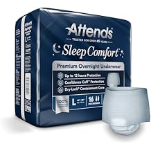 Attends Sleep Comfort Premium Overnight Underwear for Adults, Large 44-58", 16 Count Maximum Absorbency, Breathable & Soft Incontinence Underwear for Nighttime Protection