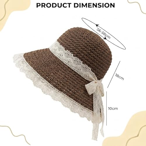Image of Kraptick Headwear Hats - Lightweight Crocheted Straw Hat for Women, Foldable Summer Beach Hat with UV Protection & Stylish Travel Cap with Wide Brim