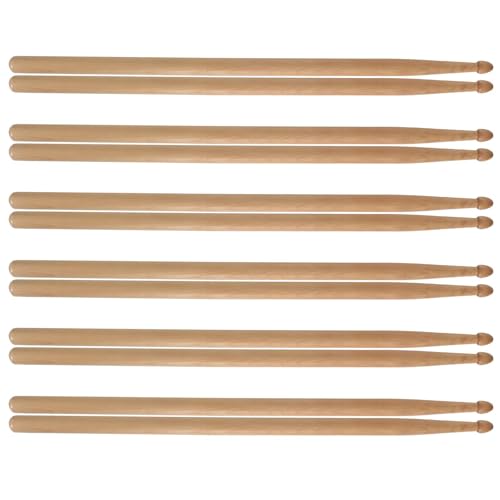 6 Pares Baquetas Bateria, Baquetas Profesionales para Batería, Baquetas Clásicas de Madera de Arce, Juego de baquetas con punta de madera ovalada, para Adultos, Niños y Principiantes (5A)