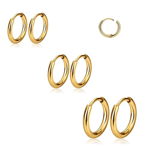 G23 Titanium Earrings, Women Hoop Earrings for Sensitive Ears, Huggie Hoop Earrings, Cartilage Helix Sleeper Lightweight Small Hoop Earring, Nickel Free Hypoallergenic Earring Silver/Gold/Rose Gold/Black