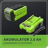 Greenworks G40LM35K2 Kosiarka Akumulatorowa do Trawników do 200m², Szerokość Koszenia 35cm, Torba 40L PLUS Akumulator i ładowarka 40V 2Ah, 3 Lata Gwarancji