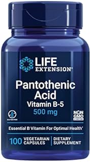 Life Extension Pantothenic Acid 500 mg – Pantothenic Acid with Calcium Supplement – Essential B Vitamin For Optimal Health - Once Daily - Gluten-Free, Non-GMO, Vegetarian – 100 Capsules