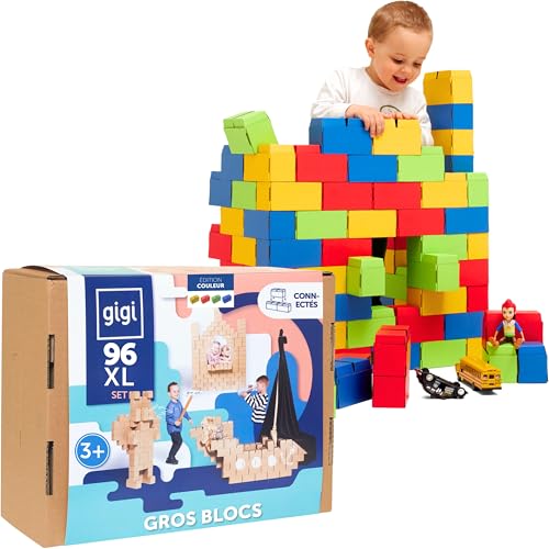 GIGI BLOKS Taille XL 96 Briques Geantes en Carton Colorés Empilables &amp; Emboîtables | Gros Bloc de Construction Enfant Robustes, Faciles à Assembler | Jeux de Construction Enfant Créatifs &amp; Éducatifs