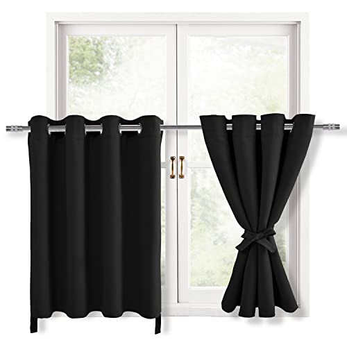 Hiasan RV Blackout Curtains for Bedroom 52 x 30 Inches Long Black 2 Panels