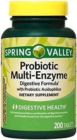 H4U - Spring Valley Probiotic Multi-Enzyme Digestive Formula Tablets for Digestive Health, 200 Count