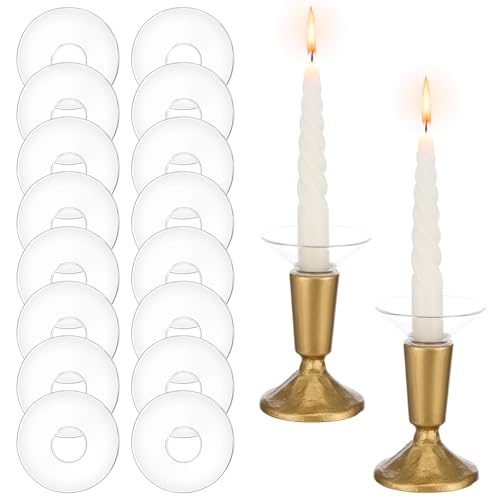 16 Pcs Clear Candle Drip Protectors 2.75 Inch Round Glass Bobeches for Candlestick Holders Wax Catchers for Taper Candles Wedding Party Church Home Decor