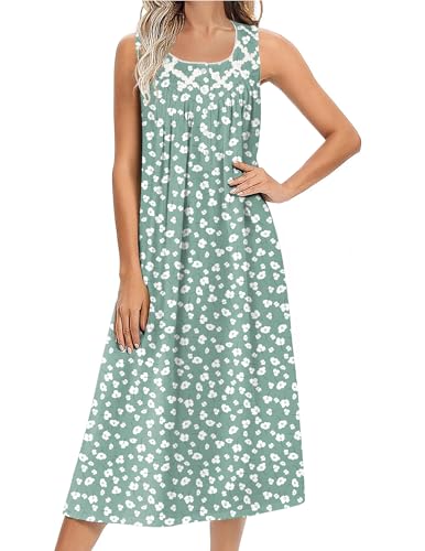 Image of Ekouaer Nightgowns for Women Cotton Long Night Gown Sleeveless Sleep Dress Victorian Nightdress Ladies Sleepwear