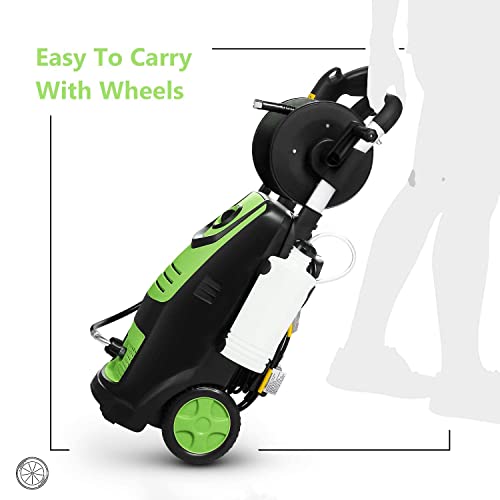 Suyncll Pressure Washer, Electric Power Washer, 1800W High Pressure Washer, 1.8Gpm Power Washer With 5 Tips, Portable Pressure Washer With Hose Reel & Foam Cannon For Patio Porch Garden, Green #TOP6