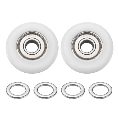 Image of PATIKIL 8x30x9mm Ball Bearing Guide Pulley Roller Kit, 2Pcs Nylon Round Wheel Double Metal Sealed Roller Idler Bearing Pulley with 4Pcs Gaskets for Door Furniture Gym Accessories, White